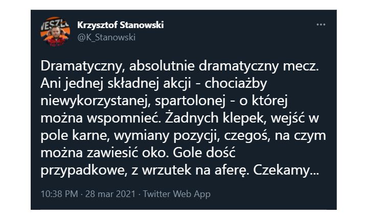 TWEET Krzysztofa Stanowskiego po meczu Polski z Andorą...